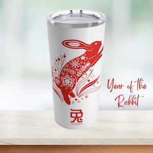 Rabbit Tumbler | Year of the Rabbit 2023 White Tumbler, Chinese Lunar New Year of the Rabbit, Cute Gift for Friend, Family