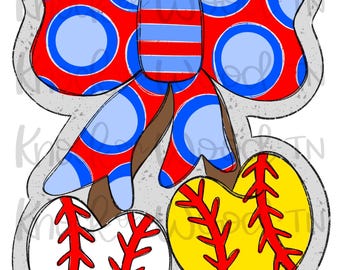 PLANTILLA Y SVG: Colgante de puerta con diseño de béisbol, softbol y cerezas (solo archivos digitales)