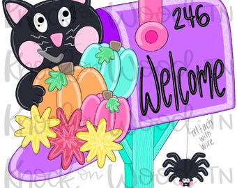 MODELO E SVG: Enfeite de porta de Halloween com gato preto na caixa de correio (SOMENTE arquivos digitais)
