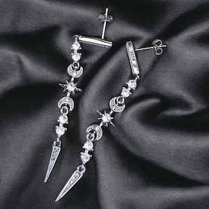 Lady of Night Sterling Silver Celestial Earrings – Romantasy Inspired Jewelry, Moon & Star, Night Court Jewellery