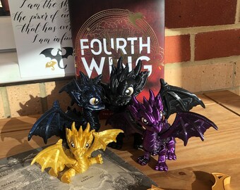 Black, Blue, Purple & Gold Dragons Set inspired by Iron Flame | Fourth Wing | Basgiath | 3D Printed Articulating Dragons | Bookshelf Decor