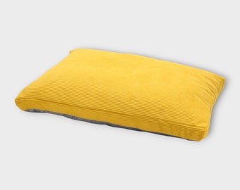 Coussin pour chien en velours côtelé, jaune | lit pour chien confortable | oreiller doux pour un animal de compagnie | lit pour petit chien | lit pour un gros chien