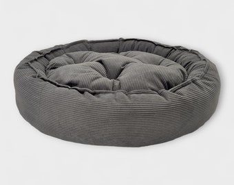 Lit pour chien rond gris en tissu velours côtelé doux |lit pour chien confortable | lit confortable | lit pour chien | Lit pour chien