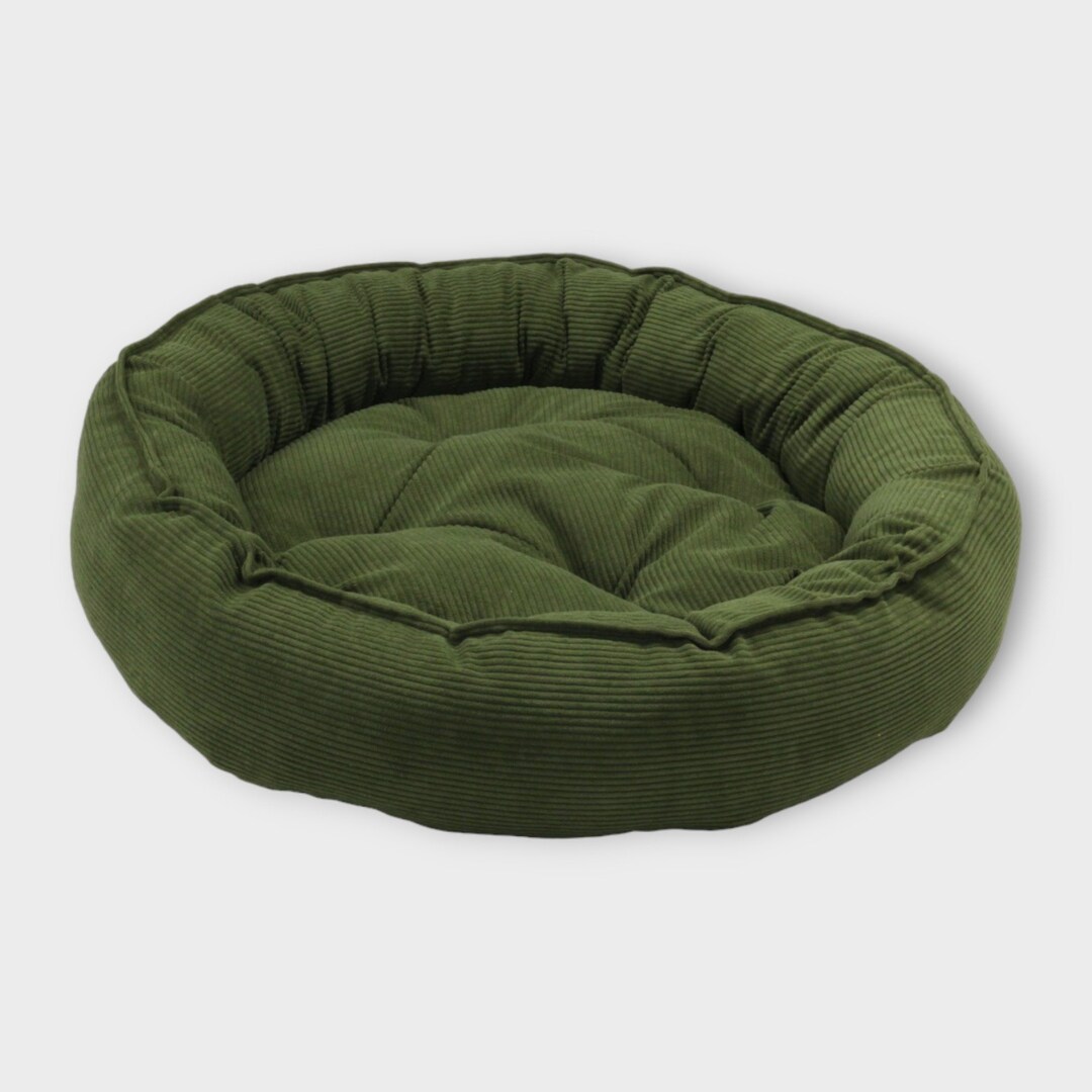 Round Green Dog Bed Made of Soft Corduroy Fabric Comfortable Dog Bed