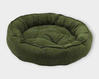 Rundes grünes Hundebett aus weichem Cordstoff | bequemes Hundebett | bequemes Bett | Hundebett | Hundebett