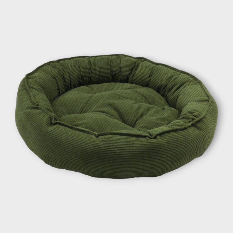 Okrągłe zielone legowisko dla psa z miękkiej tkaniny sztruks wygodne legowisko dla psa komfortowe posłanie leżanka dla psa psie łóżko zdjęcie 1