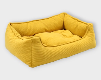 Lit rectangulaire pour chien | lit jaune | lit confortable et durable | lit pour chien | lit pour chien | chien qui dort