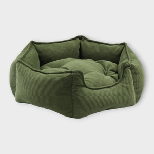 Dog bed, green, made of soft corduroy fabric in the shape of a hexagon | soft pillow | comfortable dog bed | dog bed