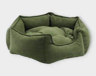 Hundebett, grün, aus weichem Cordstoff in Form eines Sechsecks | weiches Kissen | bequemes Hundebett | Hundebett