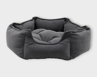 Hundebett, grau, aus weichem Cordstoff in Form eines Sechsecks | weiches Kissen, bequemes Hundebett, Hundebett