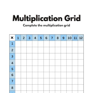 Cuadrícula de multiplicación imprimible: cuadrícula de tablas de multiplicación rellenable, multiplicación de un dígito, varios colores disponibles