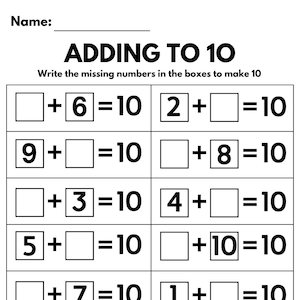 10 printable Adding to 10 Worksheets, Addition Worksheets Printable, Maths Worksheets, Preschool Worksheets, Numbers, Homework Practice,