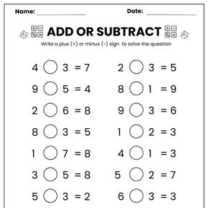 10 Printable Addition & Subtraction Worksheets, Fill in the Blanks - Maths Drills, Maths Practice, Numbers 1-10
