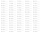 10 Printable Addition Worksheets, Fill in the Blanks - Single and Double Digit Addition (Numbers 1 - 12), Maths Drills