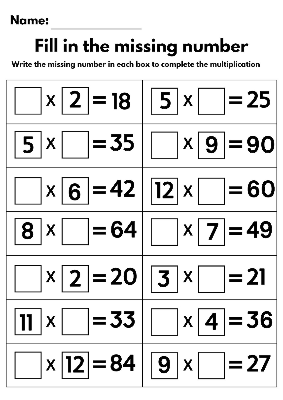 10 Printable Multiplication & Division Worksheets - Fill in the Missing ...