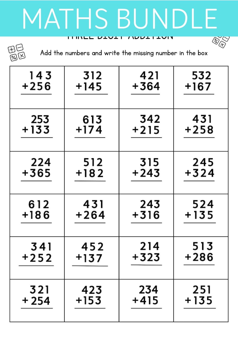 30 Pages of 3-digit Addition & Subtraction Worksheets Bundle – With and ...