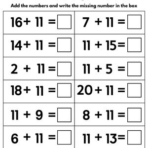 60 Printable Addition Fill in the Blanks Worksheets (numbers 1-20) for ...