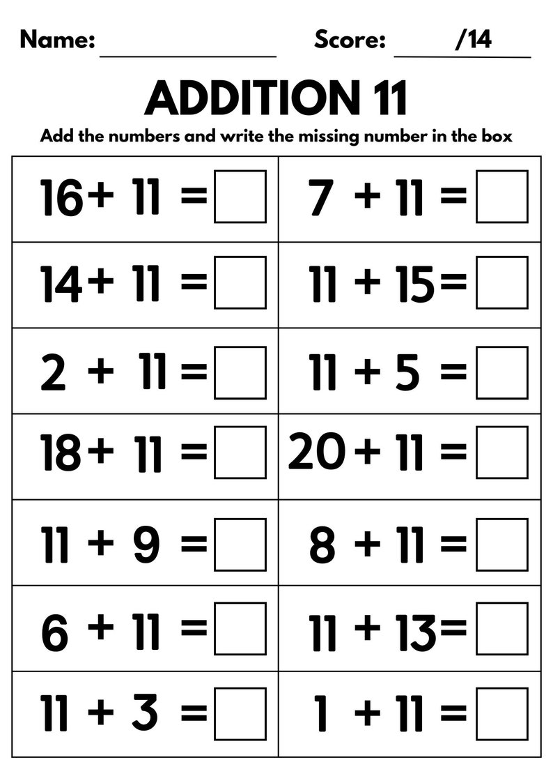 60 Printable Addition Fill in the Blanks Worksheets (numbers 1-20) for ...
