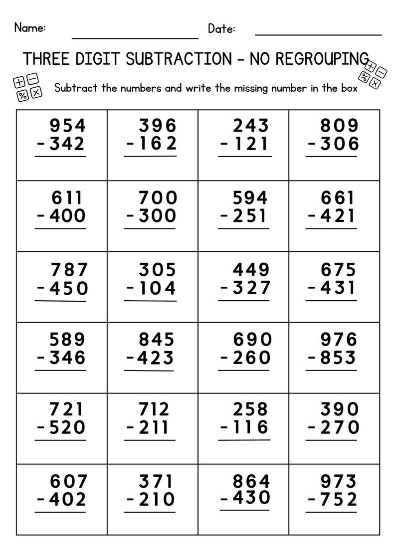 10 Printable 3-digit Subtraction Fill in the Blanks Worksheets - 2nd ...