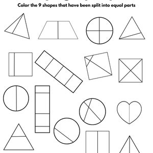 10 Printable Fraction Worksheets, Shapes, for Kindergarten-1st Grade ...