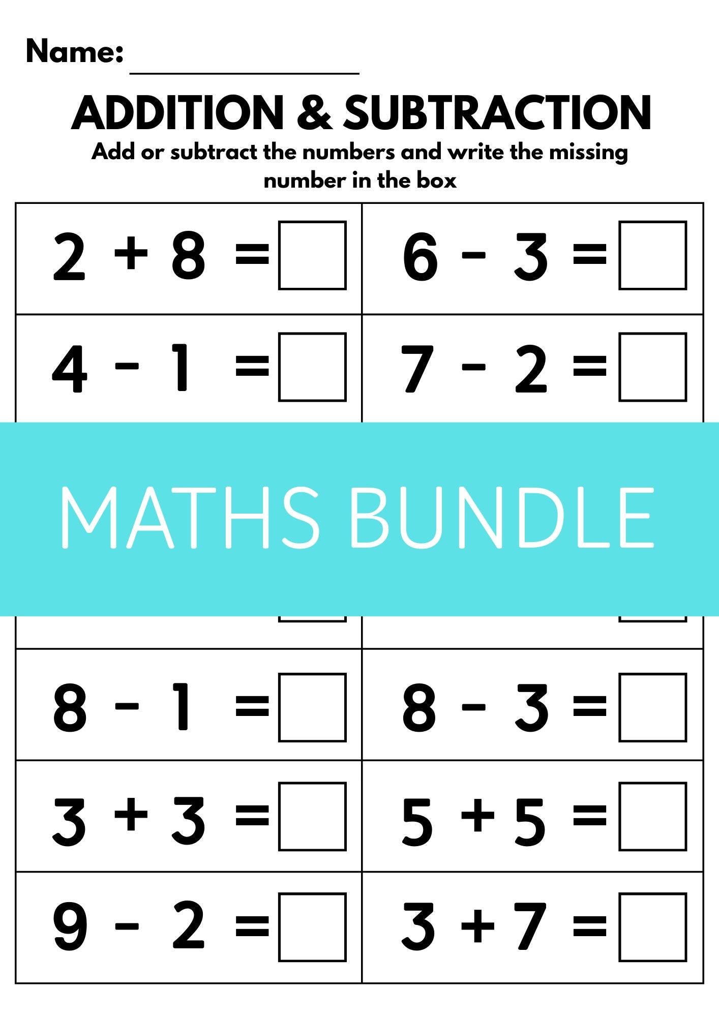 100+ Addition and Subtraction Worksheets Bundle, 1st Grade Math, 2nd ...