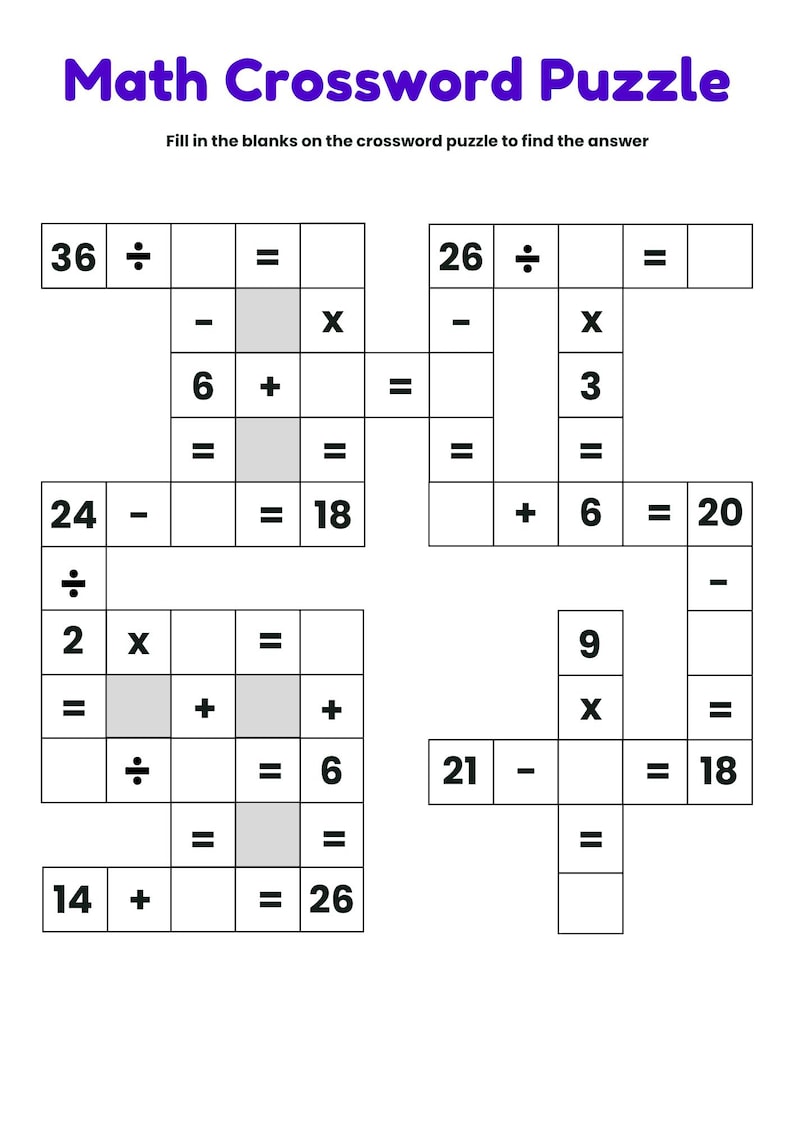 Printable Math Crosswords 8 Printable Math Crossword Puzzle Worksheets, Addition, Subtraction ...