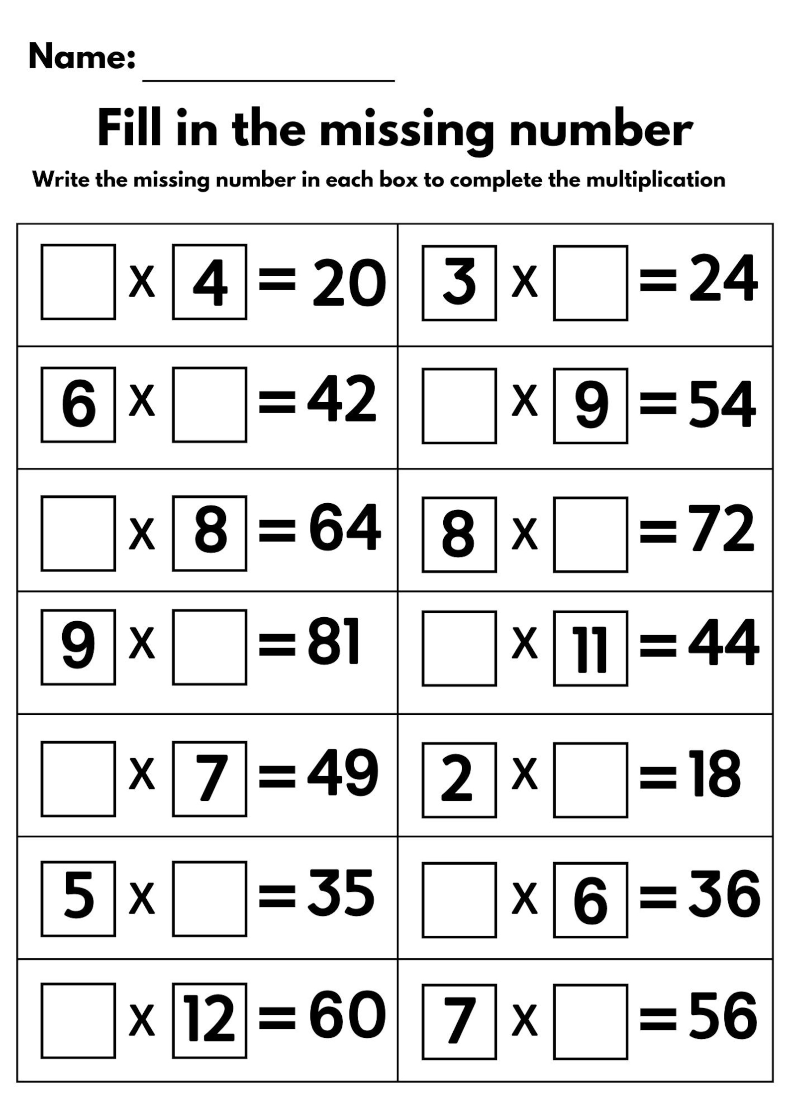 10 Printable Multiplication & Division Worksheets - Fill in the Missing ...