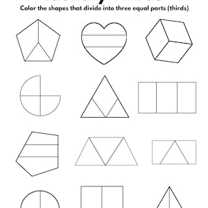 10 Printable Fraction Worksheets, Shapes, for Kindergarten-1st Grade ...
