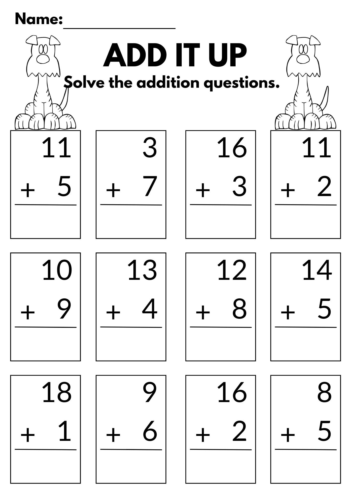 10 Printable Additition Worksheets, Numbers 1 to 20. Kindergarten - 1st ...