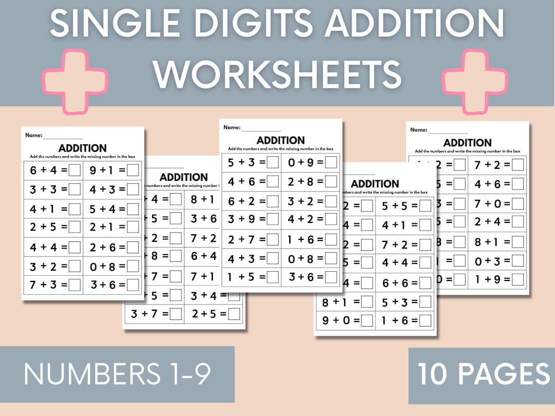 10 Single Digit Addition Worksheets – Numbers 1–9 – Printable Math ...