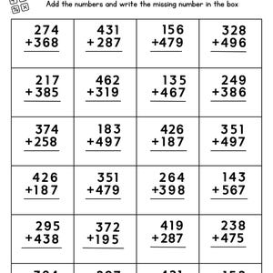 3 Rows Addition Math Worksheet 10 Printable 3-digit Addition Worksheets for 2nd Grade, 3rd Grade Math ...
