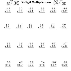 10 Double Digit Multiplication Worksheets – 2-digit by 2-digit Math ...