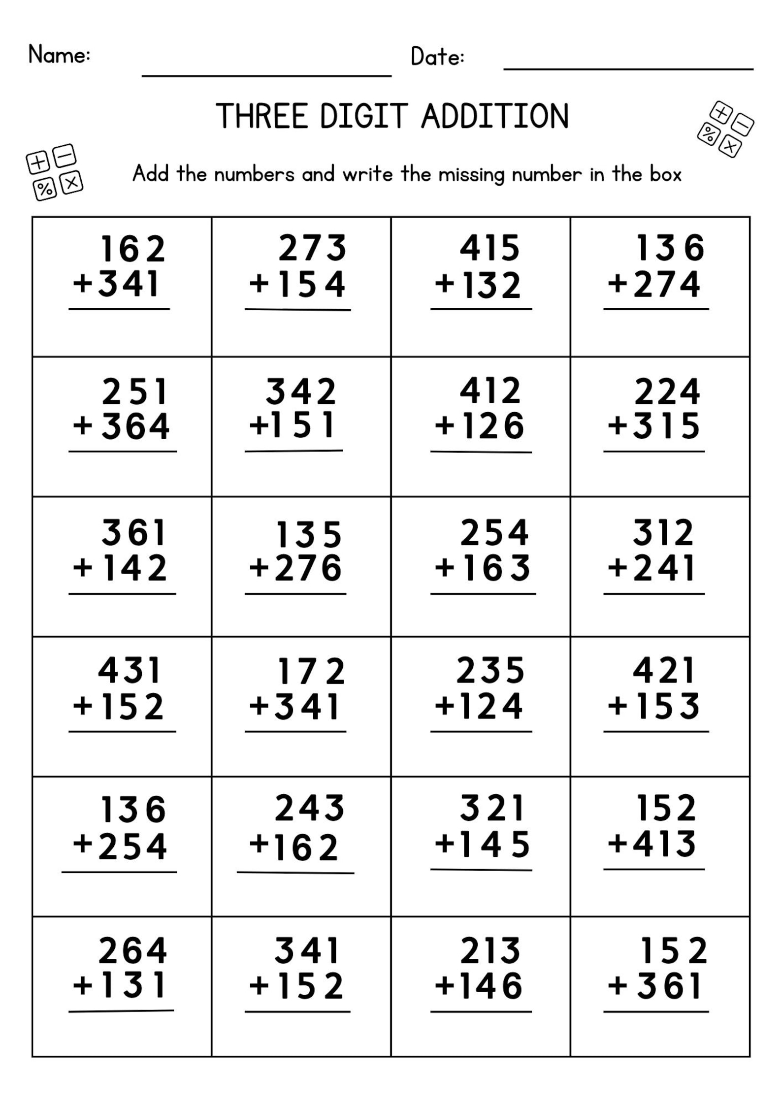 10 Printable 3-digit Addition Worksheets for 2nd Grade, 3rd Grade Math ...