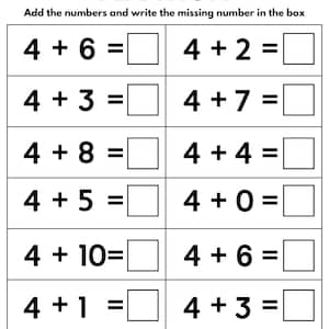 20 Printable Addition Worksheets - Fill in the Blanks (numbers 1 - 15 ...