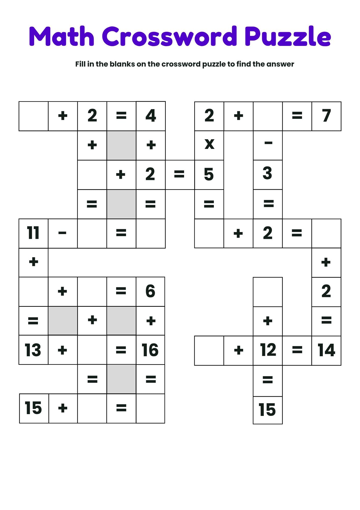 Math Crossword Worksheet.pdf 8 Printable Math Crossword Puzzle Worksheets, Addition, Subtraction ...