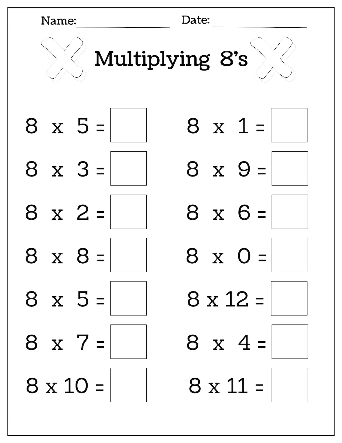 24 Printable Multiplication Worksheets, Fill in the Blanks - Single ...