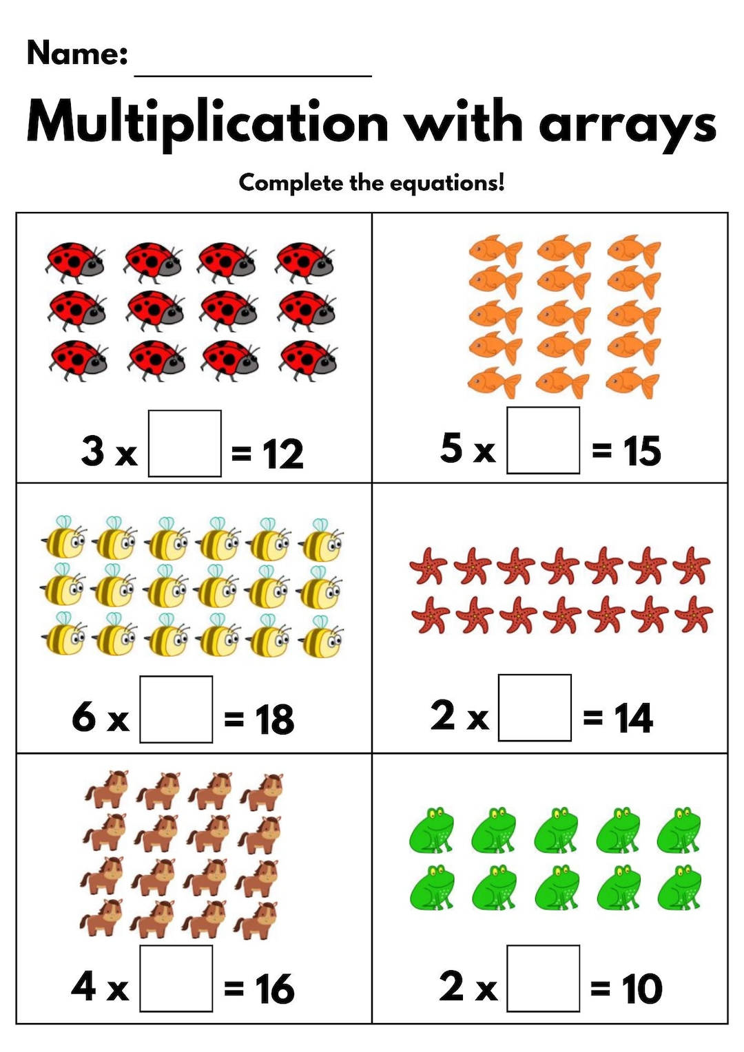 6 Fun Printable Multiplication Worksheets, Fill in the Blanks Single ...