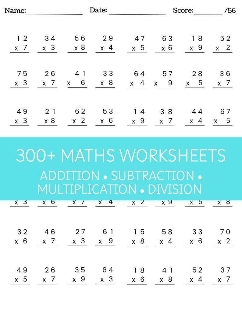 350+ Printable Maths Worksheets Bundle, Addition, Subtraction ...