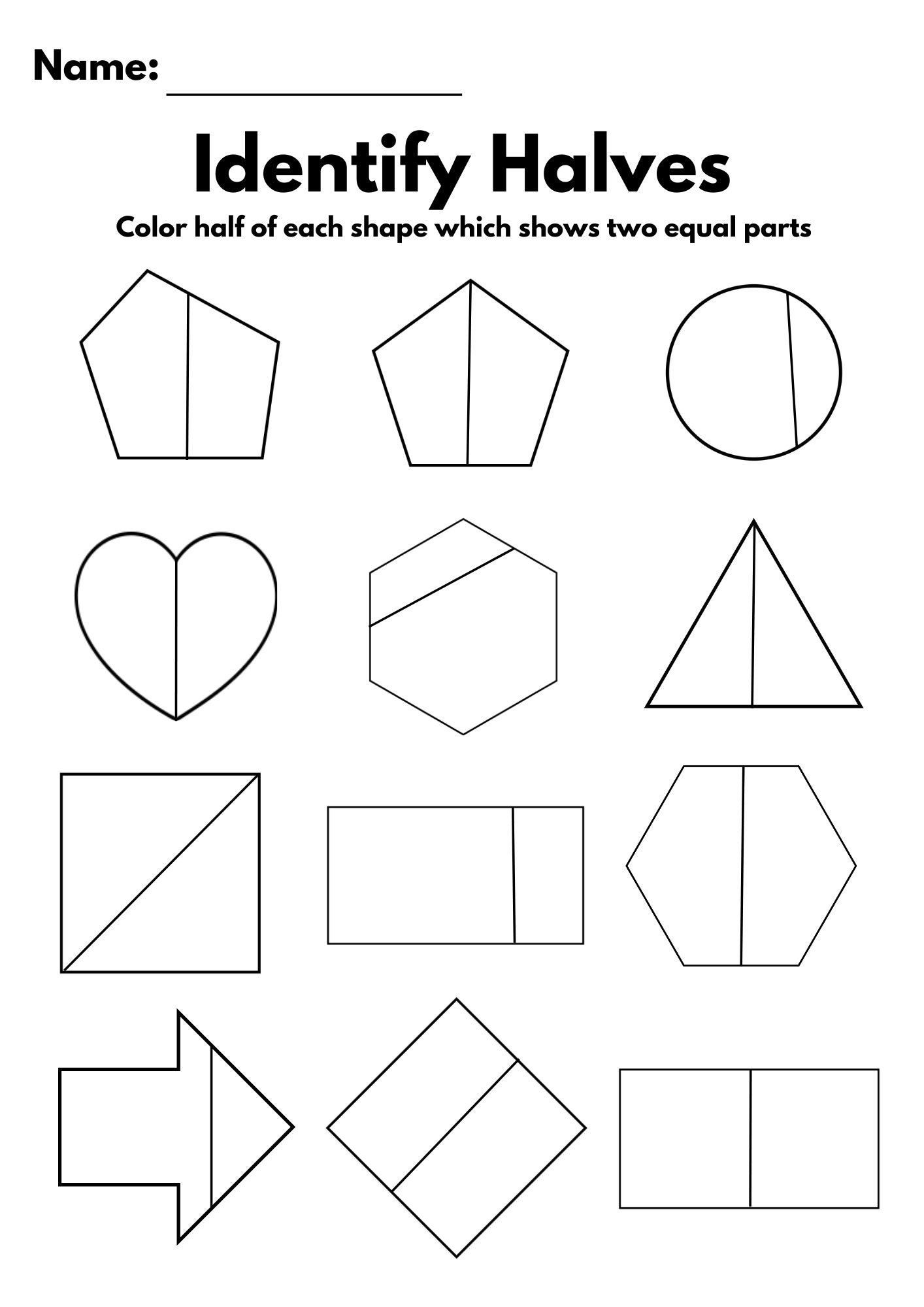 10 printable fraction worksheets shapes for kindergarten 1st etsy