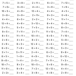 10 Printable Addition Worksheets, Fill in the Blanks - Single and ...