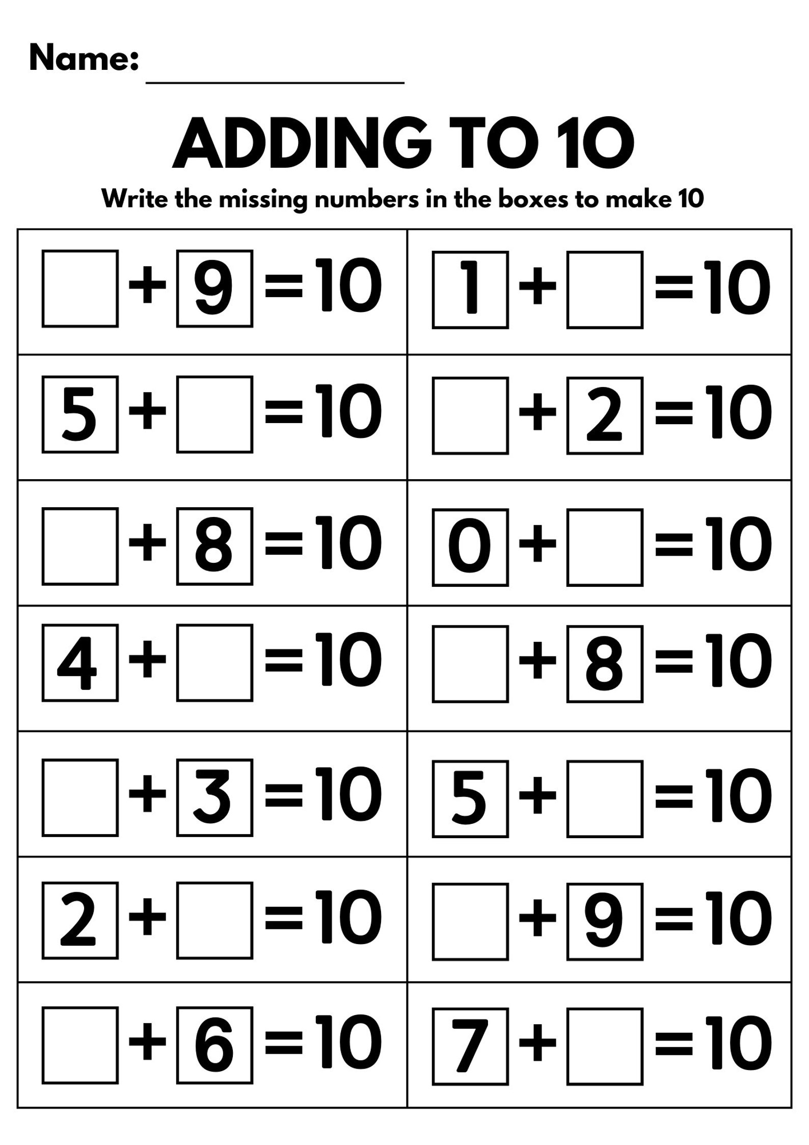 10 Printable Adding To 10 Worksheets Addition Worksheets Etsy