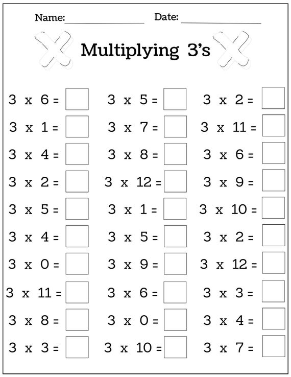 24 Printable Multiplication Worksheets, Fill in the Blanks - Single Digit Multiplication (Numbers 1-12)