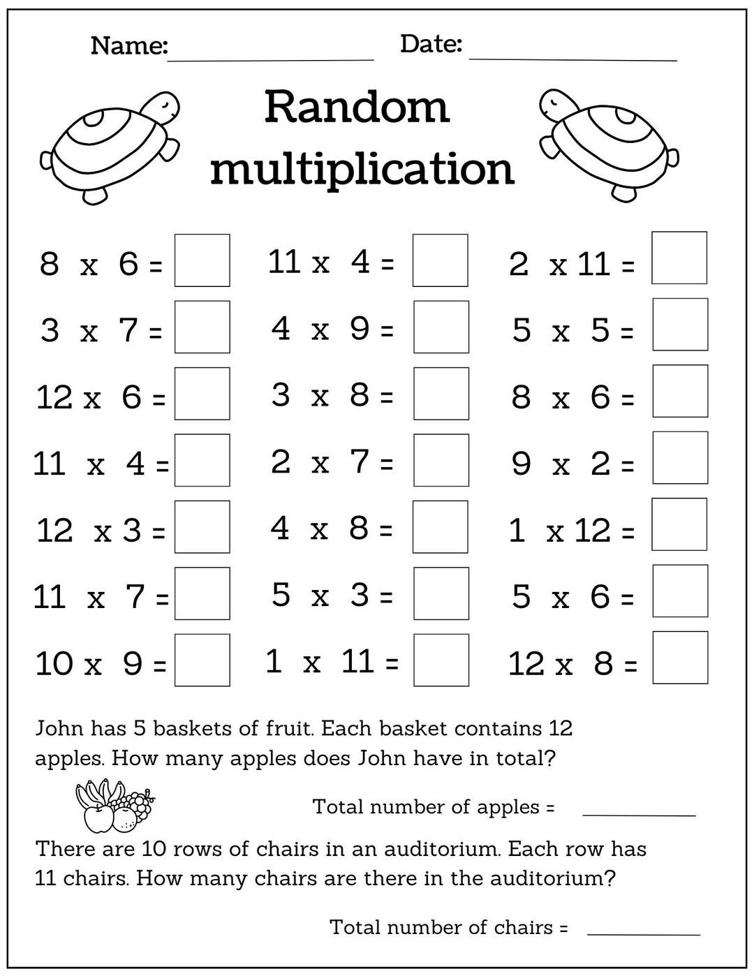10 Printable Multiplication Worksheets, Single Digit Multiplication