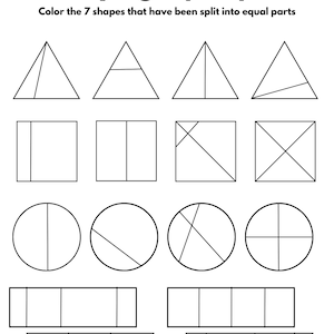 10 Printable Fraction Worksheets, Shapes, for Kindergarten-1st Grade ...