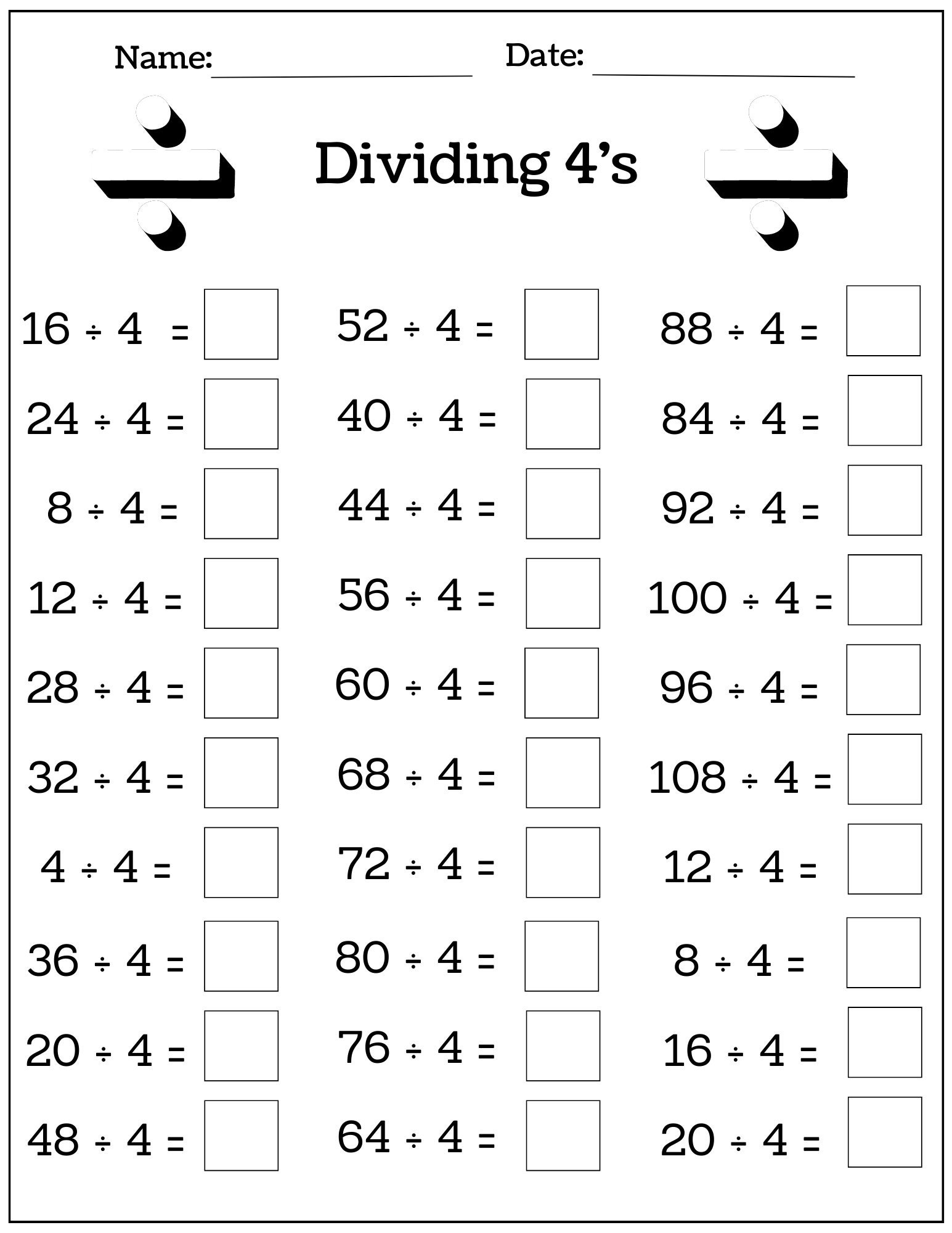 Multiplication And Division Worksheets Grade 4