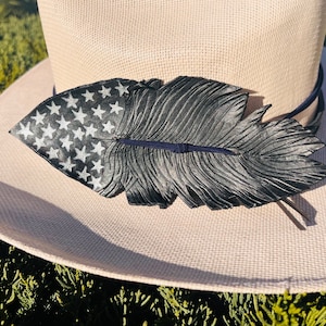 Back the blue/ leather feather/ hat feather / cowboy / turkey feather