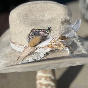 Custom Cream colored / COWBOY hat/  NFR/ hat feather / turquoise / made in USA
