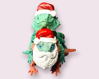 LG Beardies "Kris" och "Kringle". Julutgåva. 3D-printad ledad. Sensorisk skrivbordsleksak. GRATIS present vid köp!