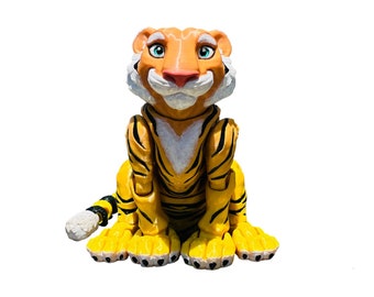 Stor tiger "Rajah". Handmålade ögon. Ledade. Skrivbordsdjur.