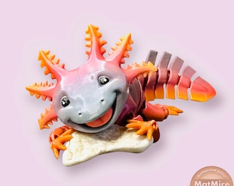 Axolotl. Ledad. 3D-utskriven. Sensorisk skrivbordsleksak. Fidget-djur.